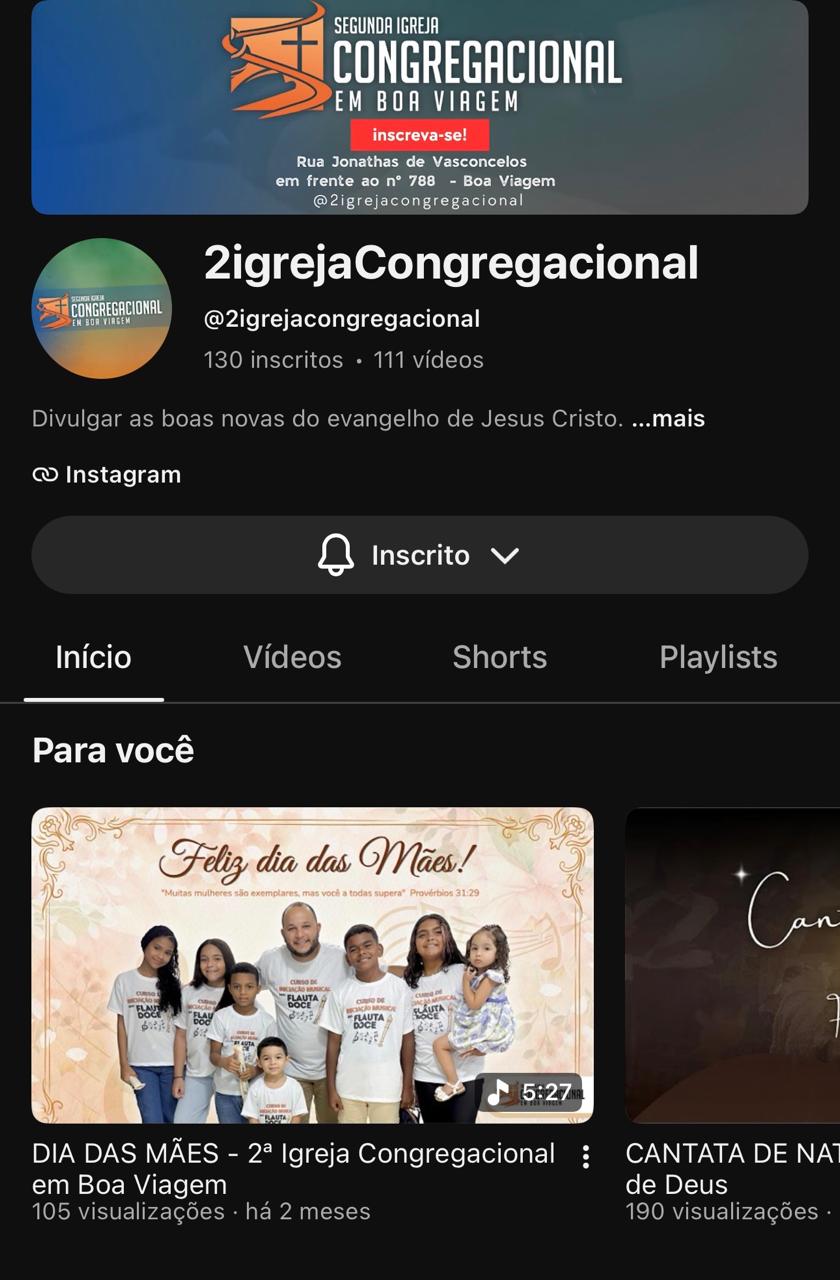 Página inicial do canal no YouTube, com banner e botão de inscrição